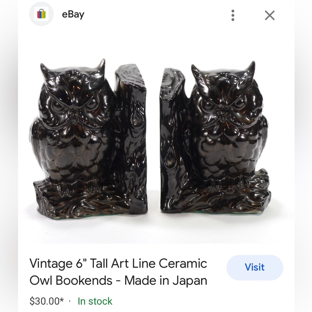 VINTAGE STONE BLACK OWL BOOK ENDS - Picture 11 of 16